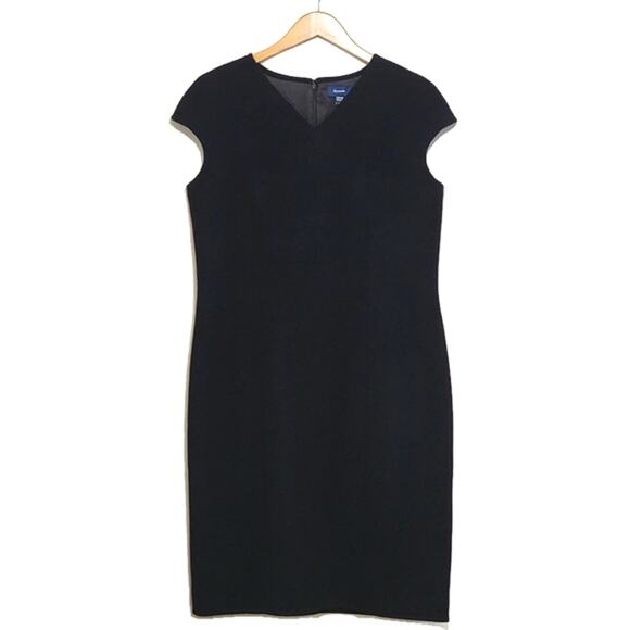Faconnable Wool Cashmere V Neck Short Sleeve Black Midi Sheath Dress Size 14 - Picture 1 of 15